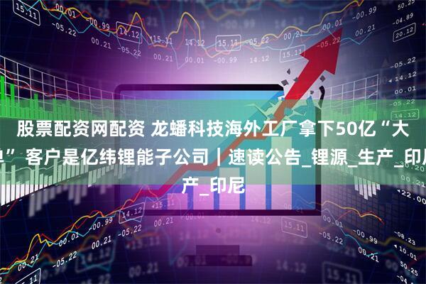 股票配资网配资 龙蟠科技海外工厂拿下50亿“大单” 客户是亿纬锂能子公司｜速读公告_锂源_生产_印尼