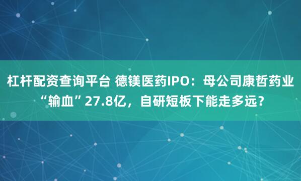 杠杆配资查询平台 德镁医药IPO：母公司康哲药业“输血”27.8亿，自研短板下能走多远？